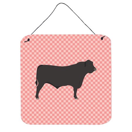 MICASA Black Angus Cow Pink Check Wall or Door Hanging Prints6 x 6 in. MI228542